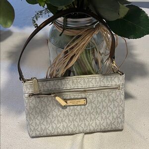 Michael Kors Cream and Brown Wristlet